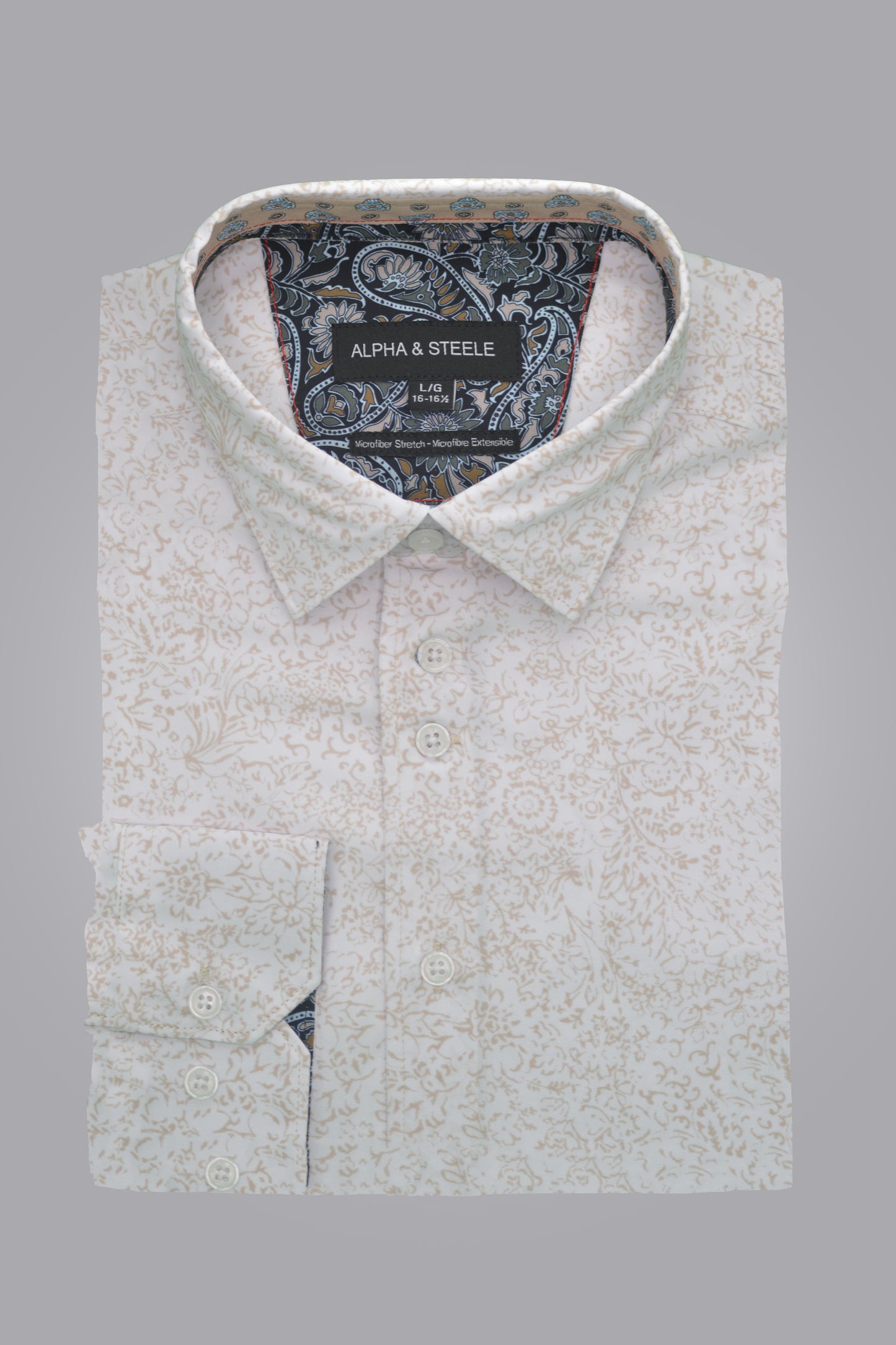 Alpha & steel white with beige flower long sleeve sport shirt