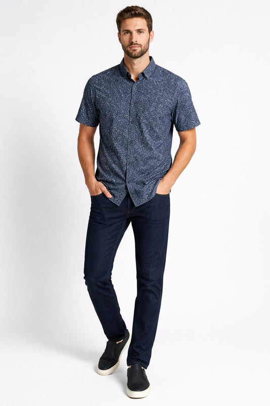 S26 Lois 1334 s/s 19 Dk denium print button down sport shirt