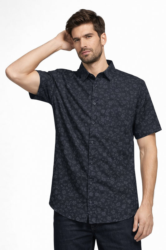 S26 Lois 1320 short sleeve 89 dark navy flower sport shirt