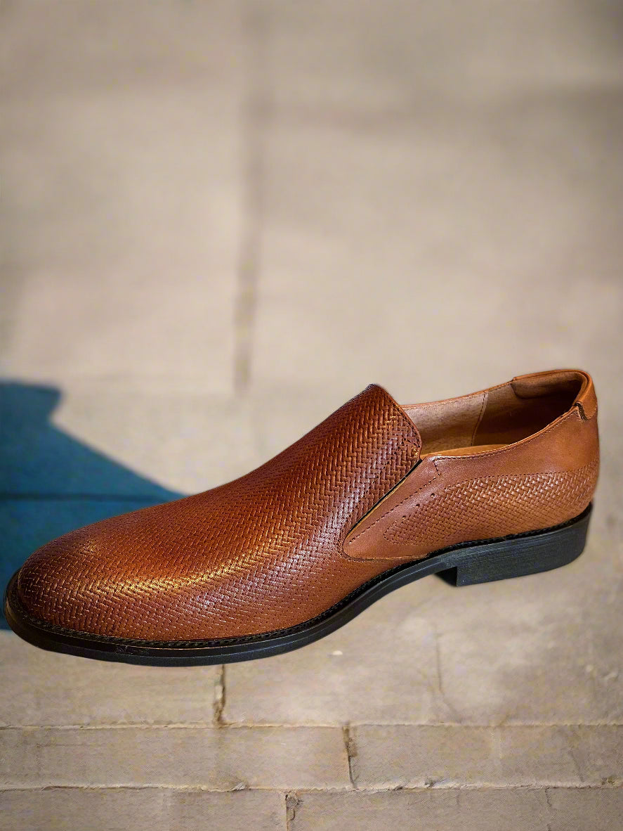 Alpha and Steele cognac leather slip on