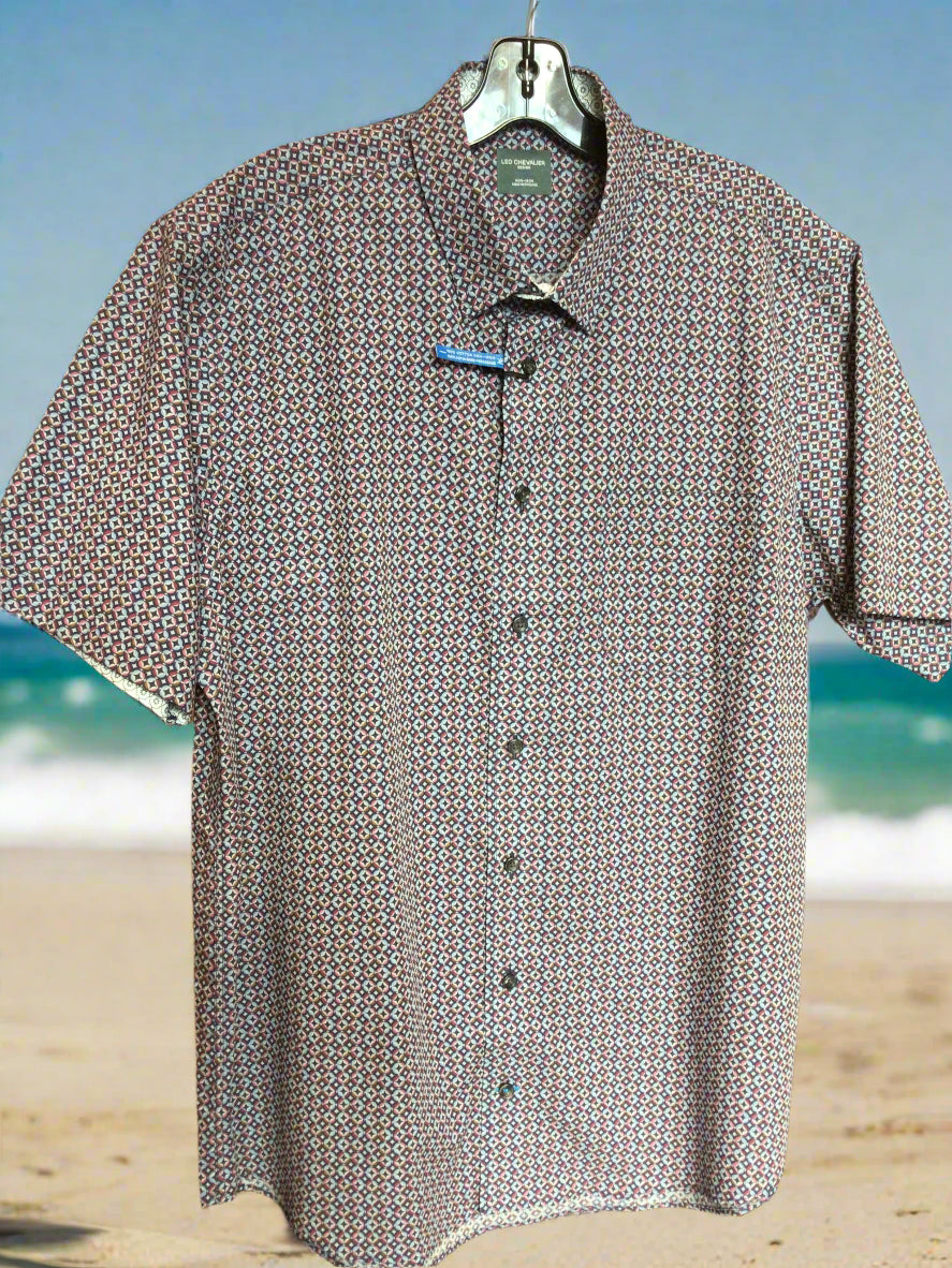 Leo chevalier Dark multi diamond print sport shirt