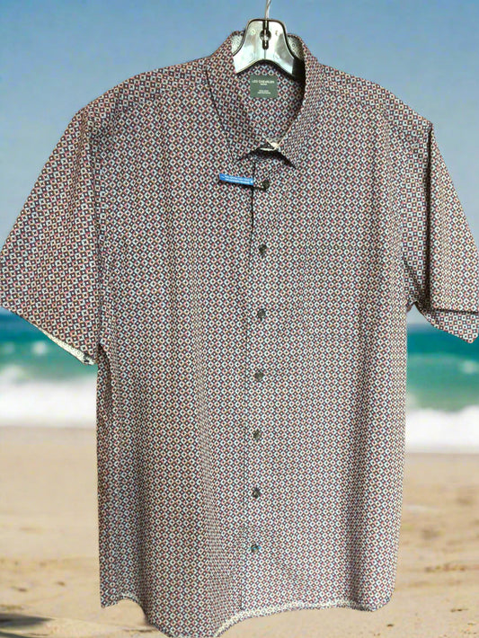 Leo chevalier Dark multi diamond print sport shirt